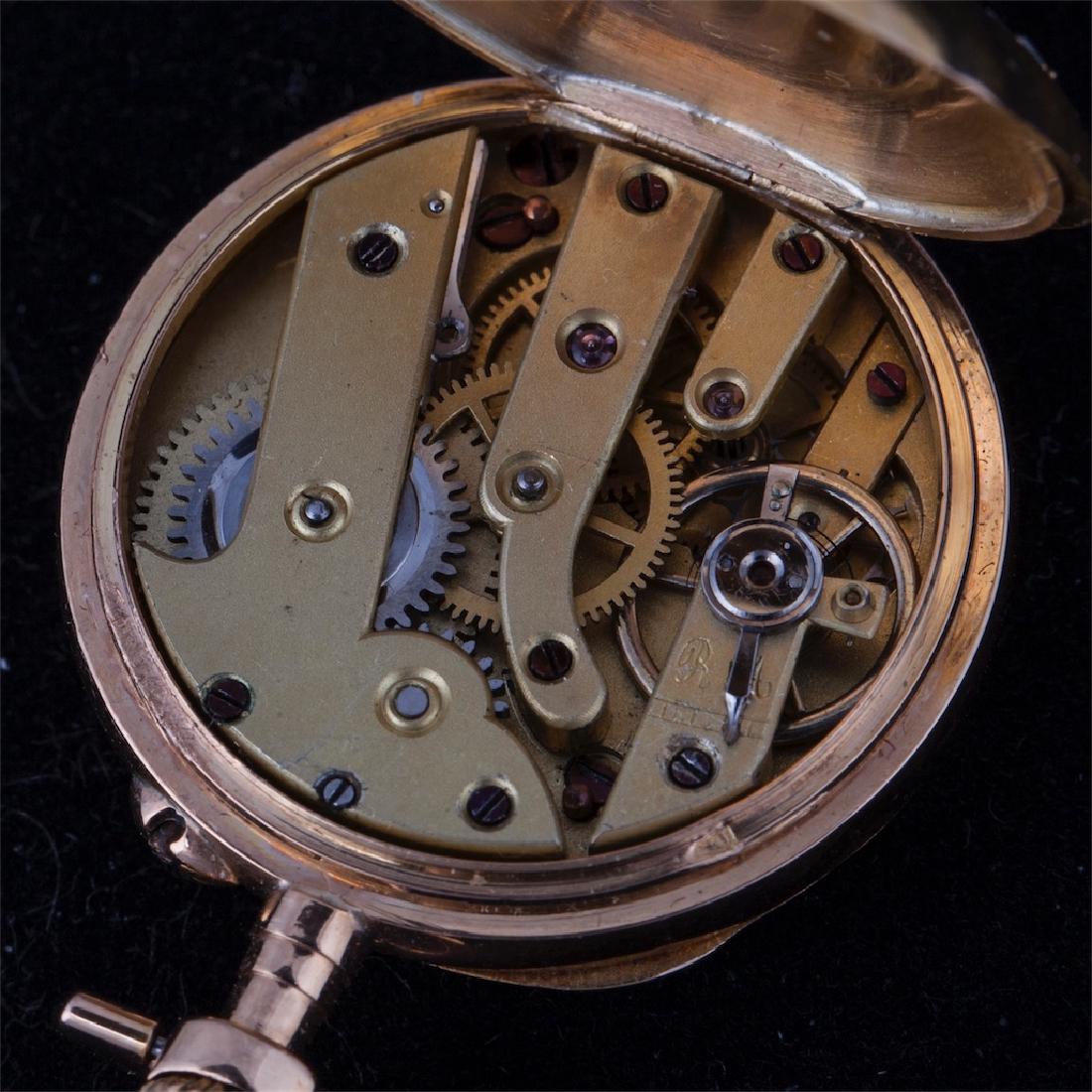 Gold open face pocket watch with jewels — image 6
