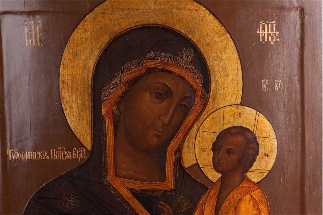Huge Russian icon of Mother of God of Tihvin. Middle of — image 2