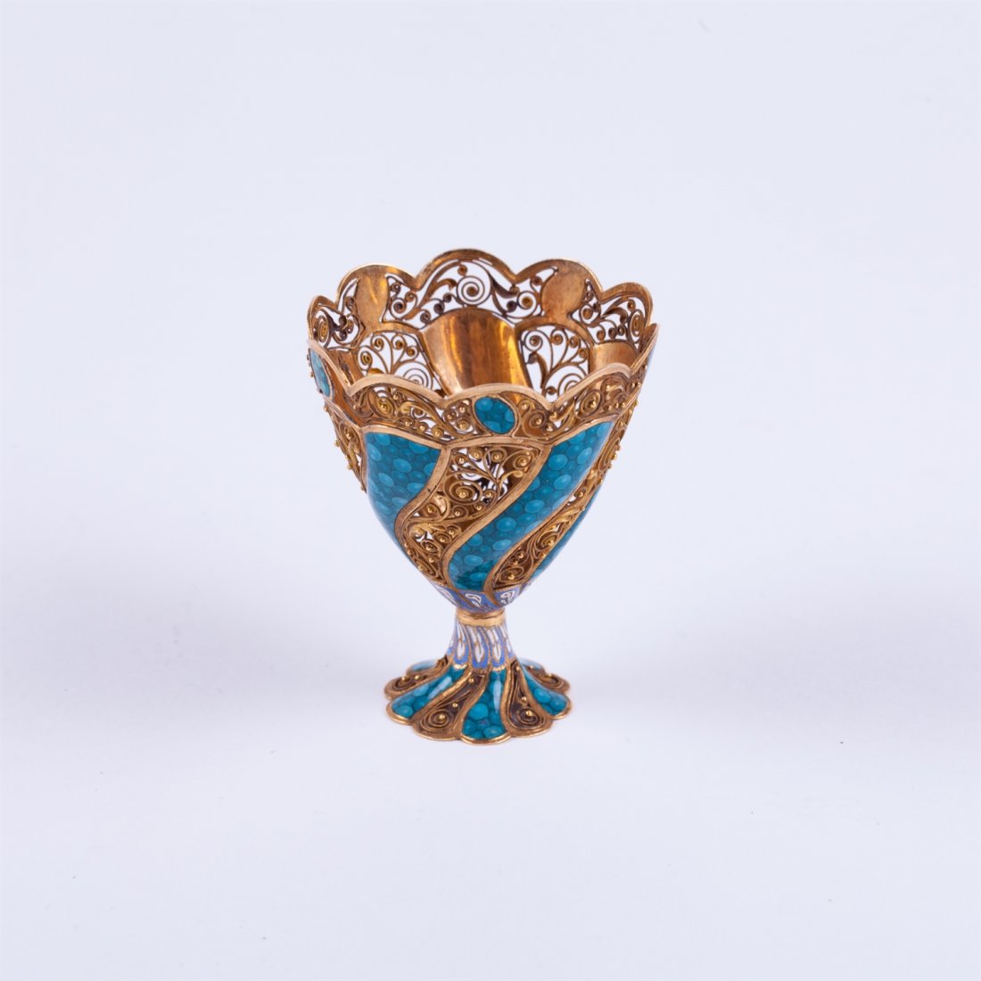 18K gold stand for egg with enamel. — image 2