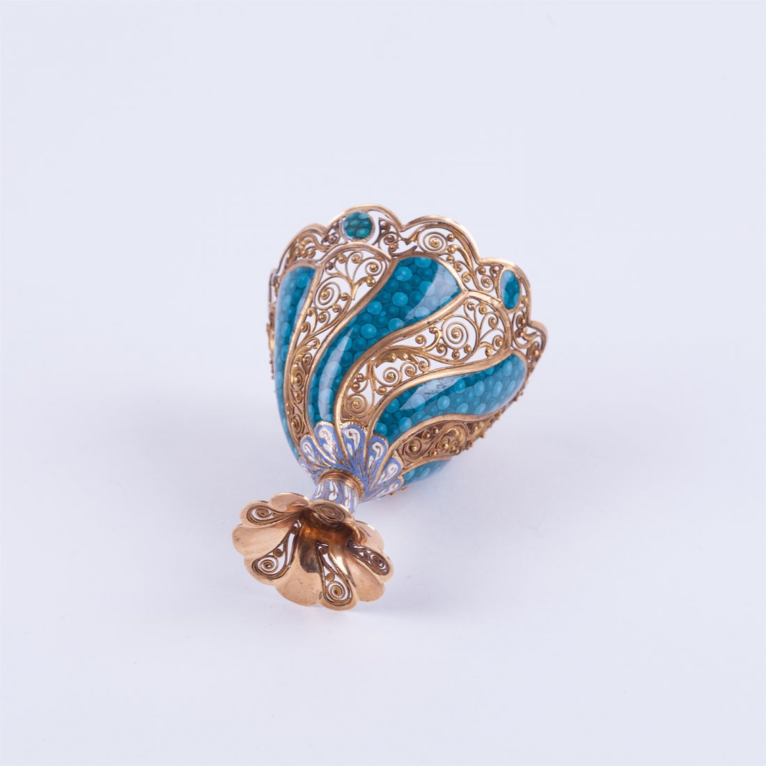 18K gold stand for egg with enamel. — image 4