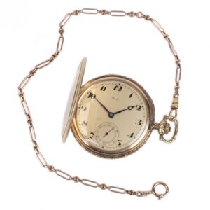 Gold pocket watch "Perla" with the gold chain in a box — image 1