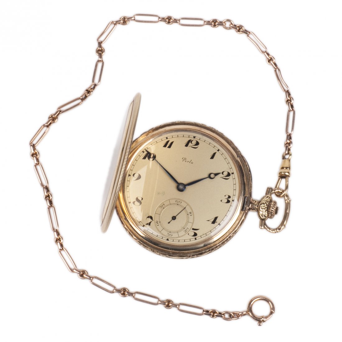 Gold pocket watch "Perla" with the gold chain in a box — image 1