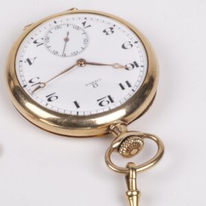 Gold open-face pocket watch "Omega" with a gold chain — image 3