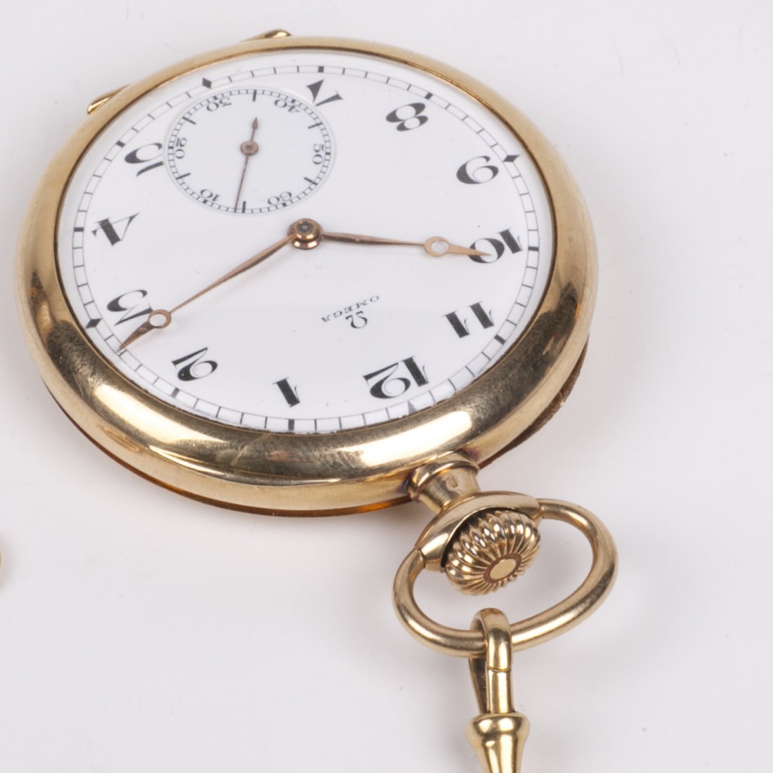 Gold open-face pocket watch "Omega" with a gold chain — image 3