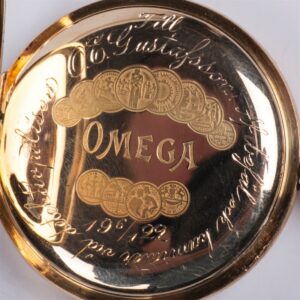 Gold open-face pocket watch "Omega" with a gold chain — image 4
