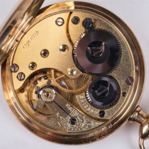 Gold open-face pocket watch "Omega" with a gold chain — image 6