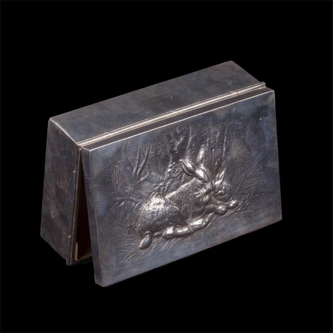 Russian cast silver cigar box with rabbits — image 1