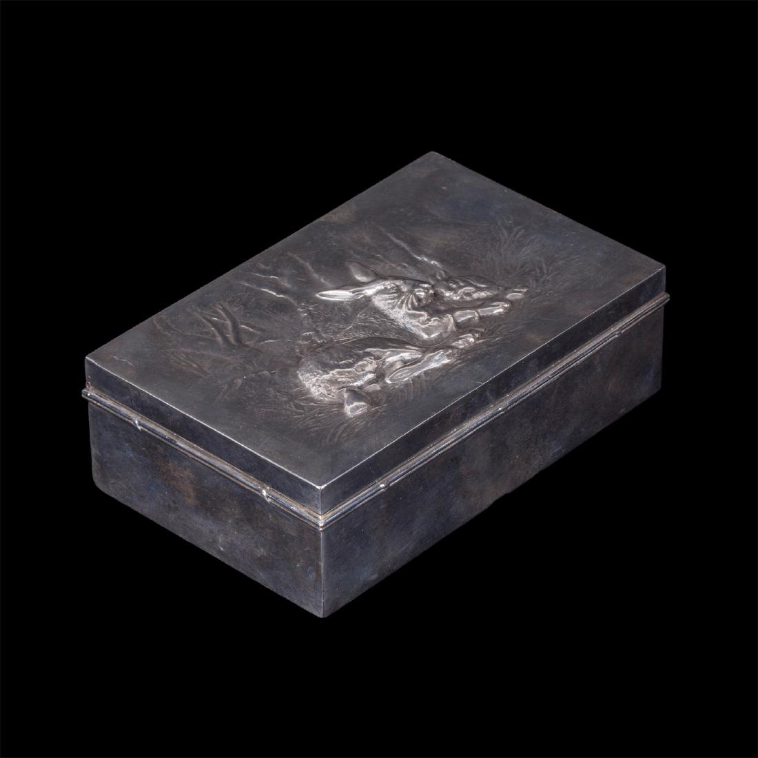Russian cast silver cigar box with rabbits — image 2