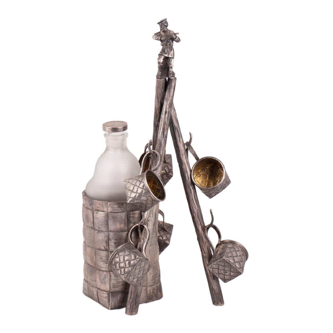 Unusual silver Trompe l'oeil vodka set — image 1