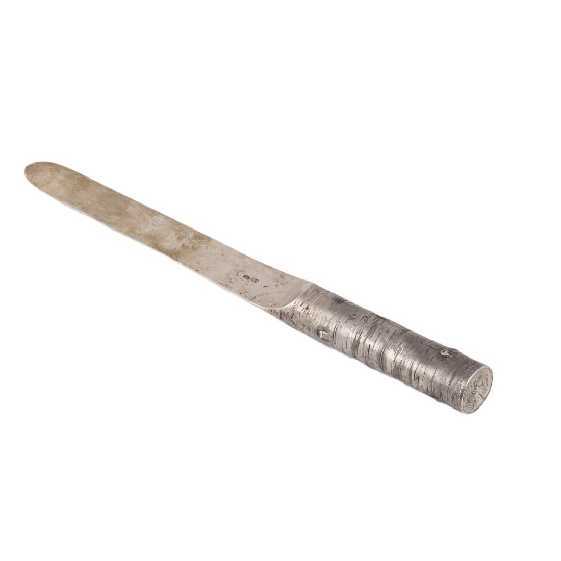 Silver paper knife in the shape of a wood log — image 1