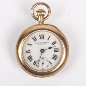 Gold pocket watch with diamonds and emerald stone — image 2