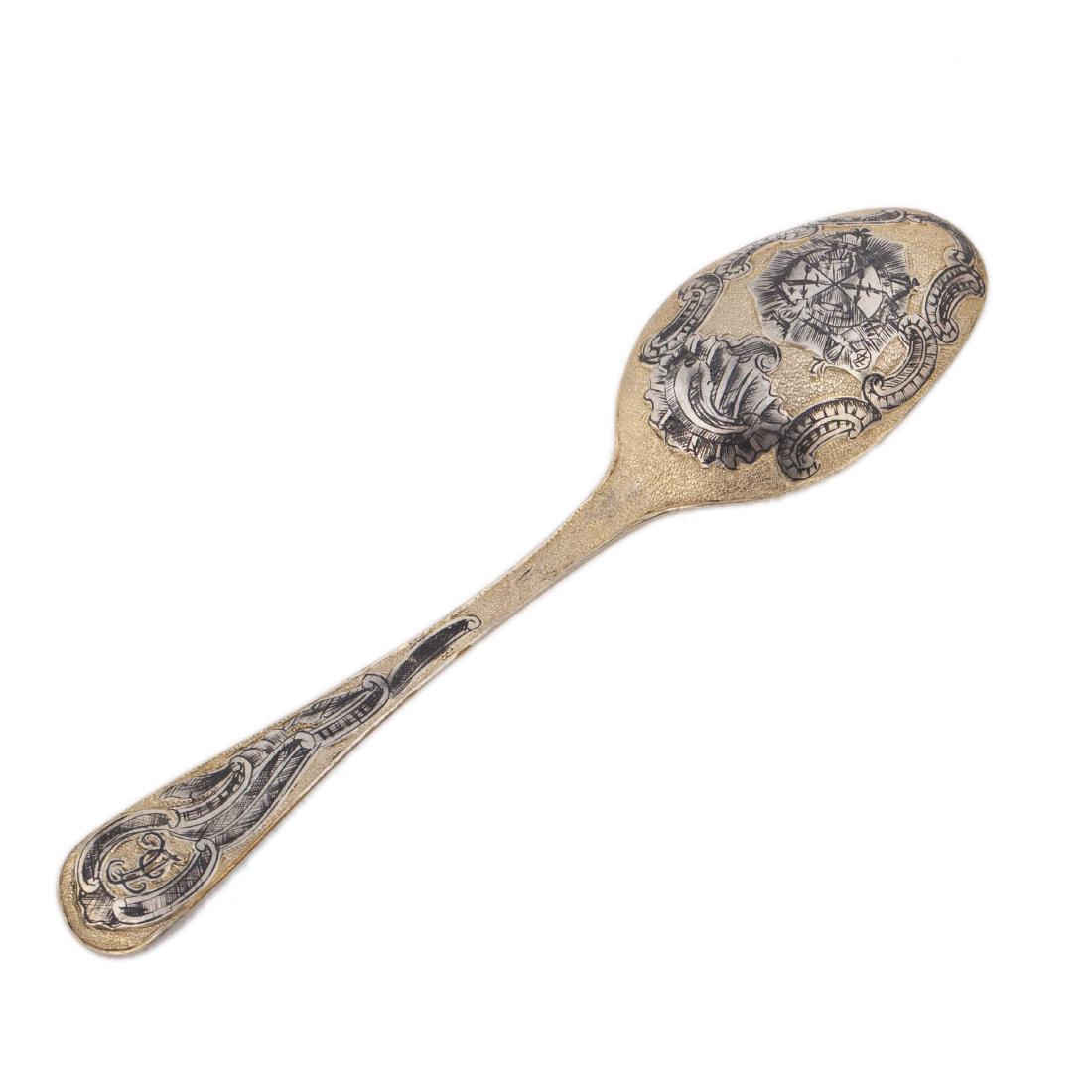 Russian decorative silver-gilt and niello spoon — image 1