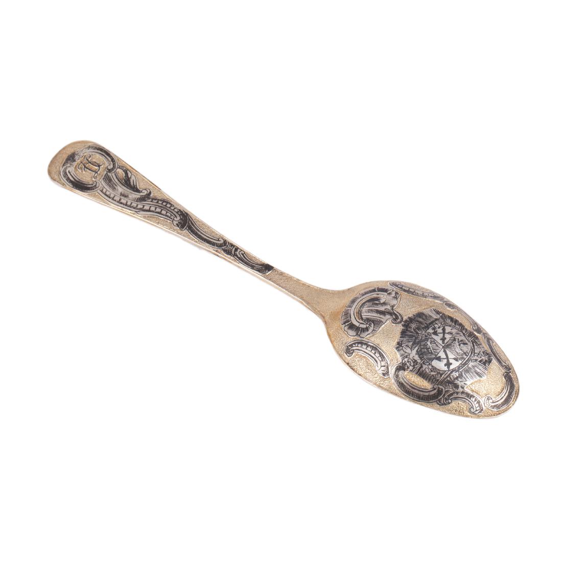 Russian decorative silver-gilt and niello spoon — image 1