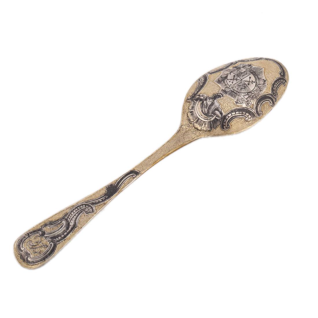 Russian decorative silver-gilt and niello spoon — image 1