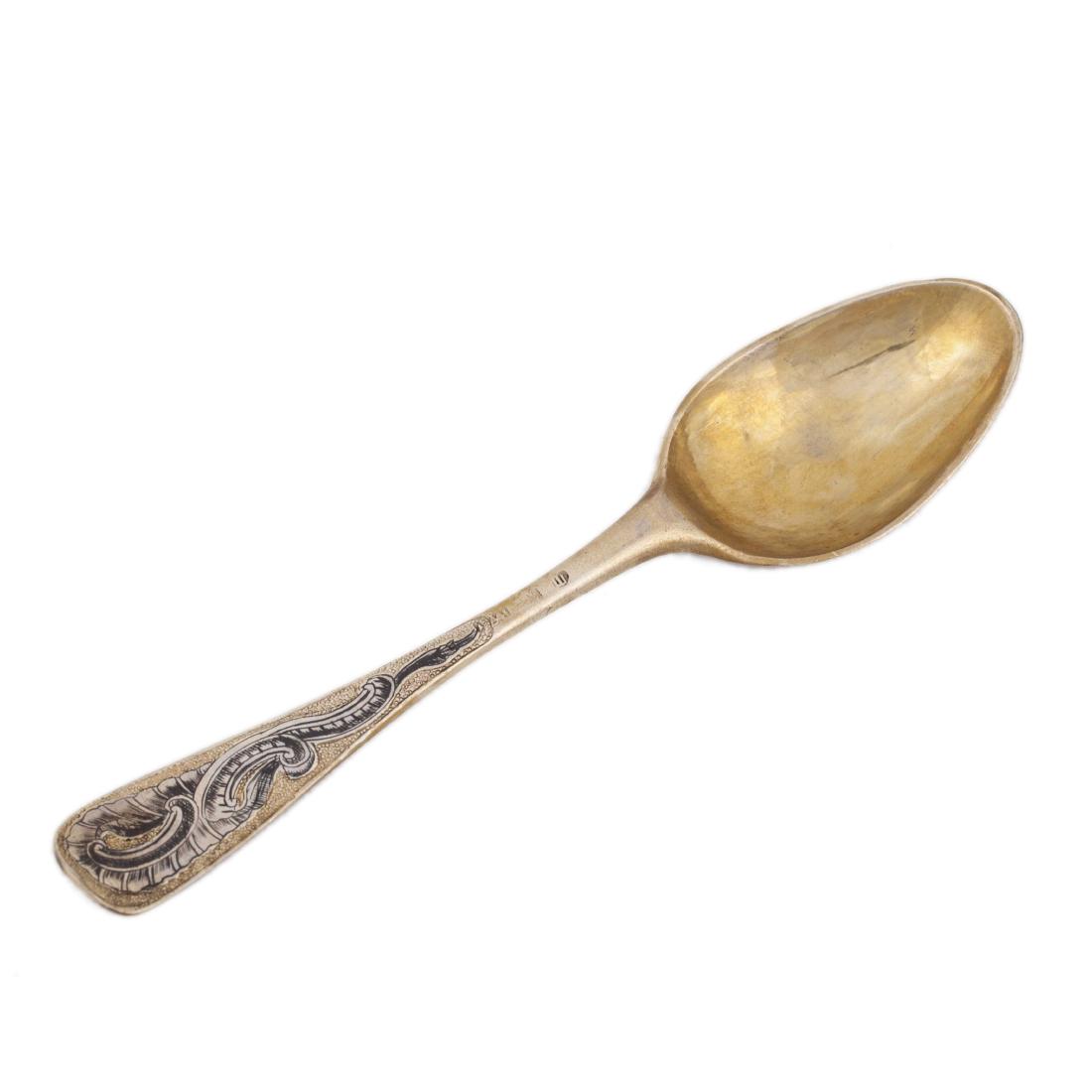 Russian decorative silver-gilt and niello spoon — image 2