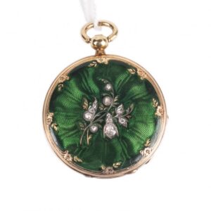 Gold pocket watch with diamonds — image 1