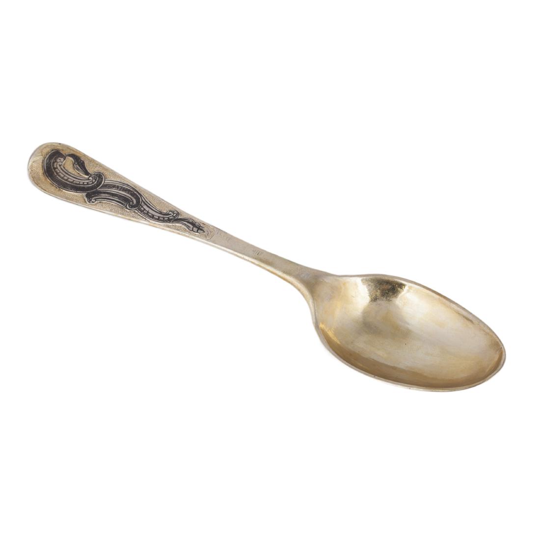 Russian decorative silver-gilt and niello spoon — image 2