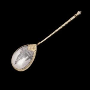 Russian silver jam spoon with depiction. Marya — image 1