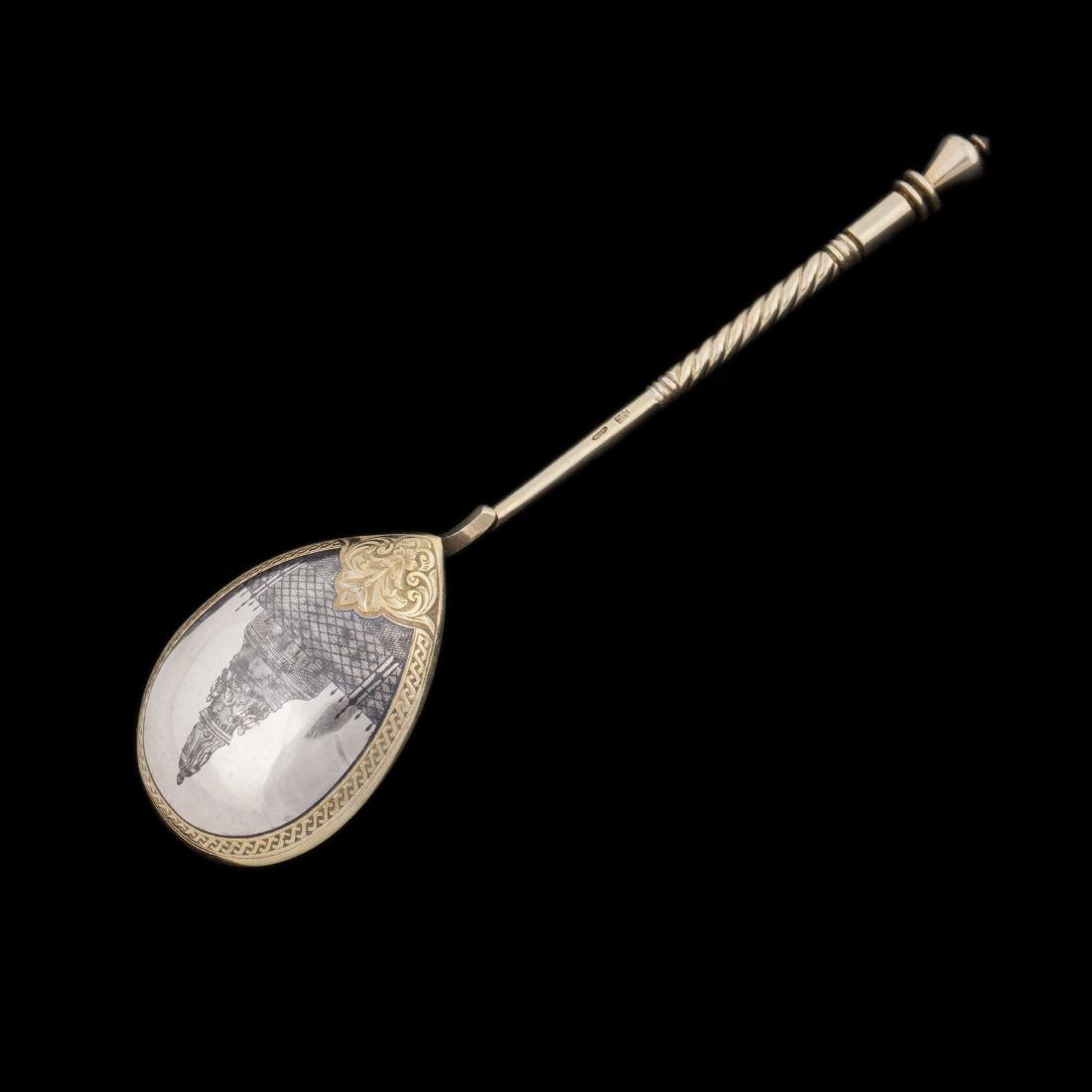 Russian silver jam spoon with depiction. Marya — image 1
