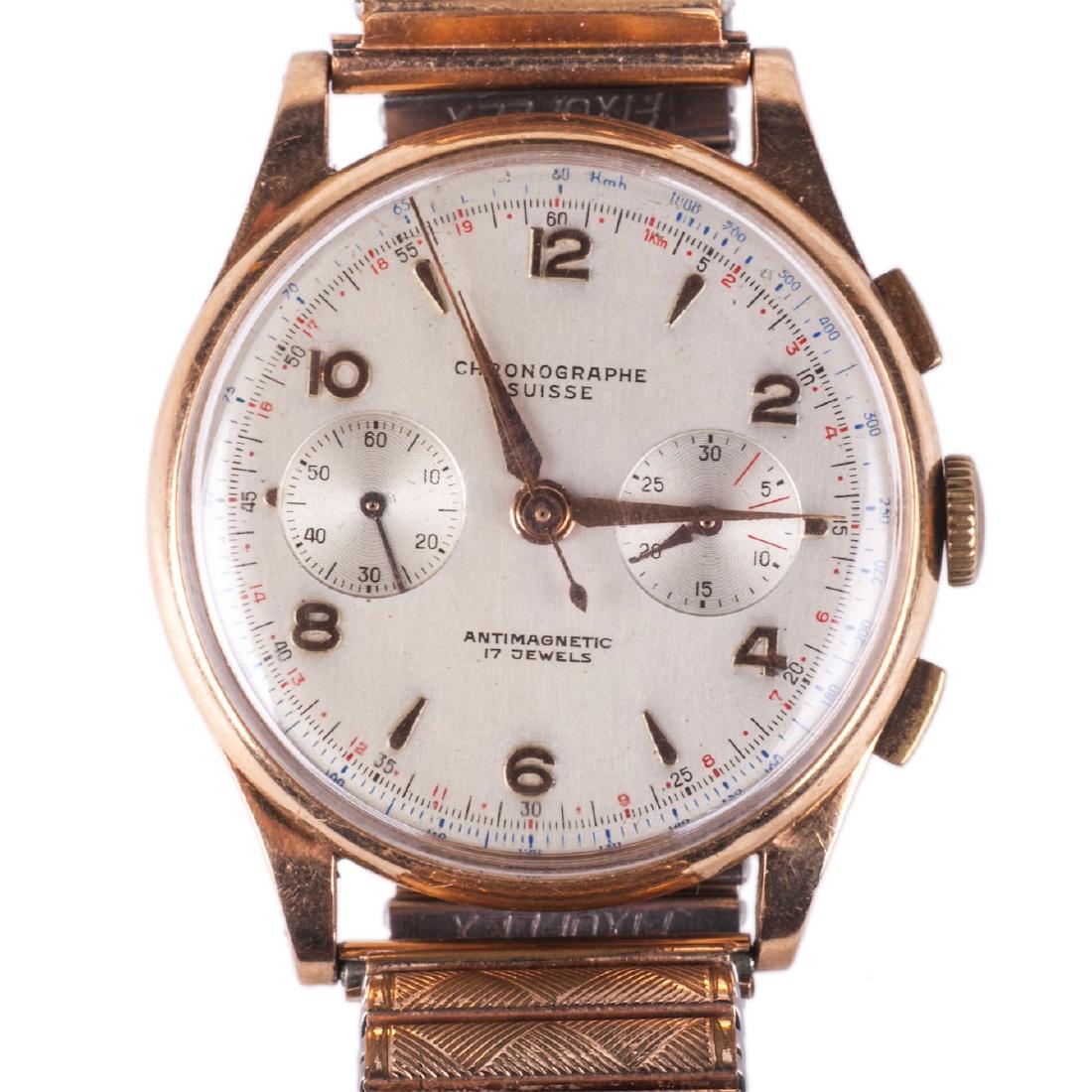 "Suisse" 18K gold men's chronograph wristwatch — image 1