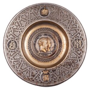 1880 Russian memorable parcel-gilt brass plate — image 1