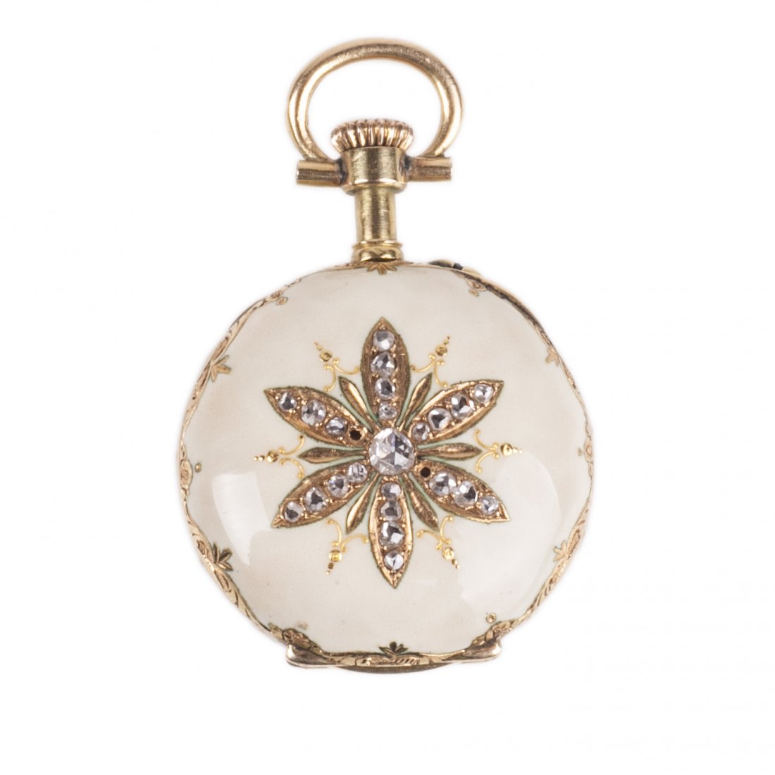"Le coultre" enamel and diamond pocket watch — image 1
