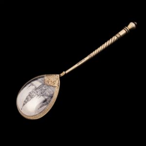 Russian silver jam spoon with depiction. Marya — image 1