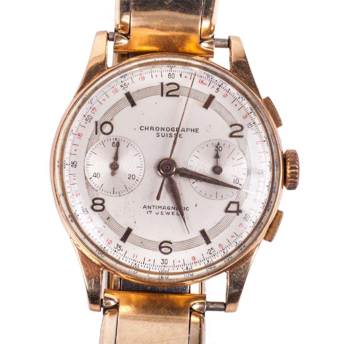 "Suisse" 18K gold men's chronograph wristwatch — image 1