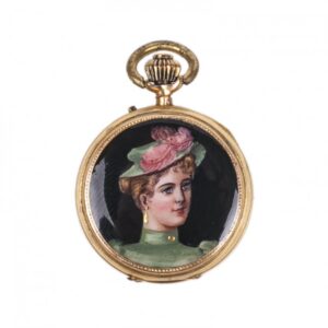 12K gold open face pocket watch with enamel — image 1