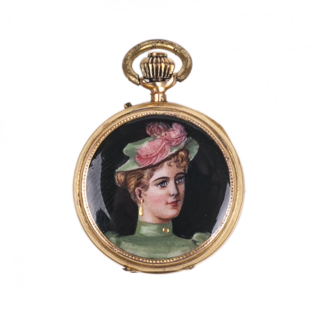 12K gold open face pocket watch with enamel — image 1