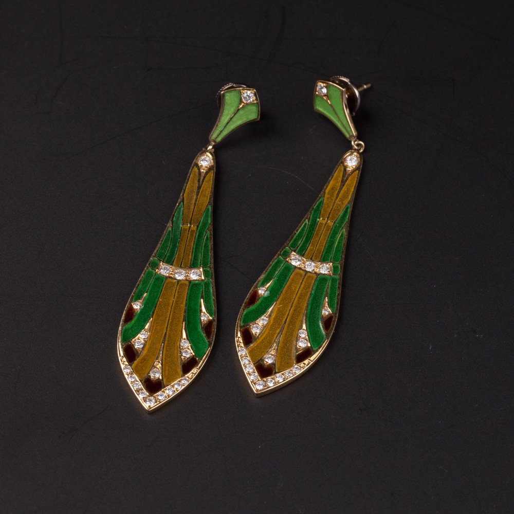 Gold earrings with enamel. — image 1