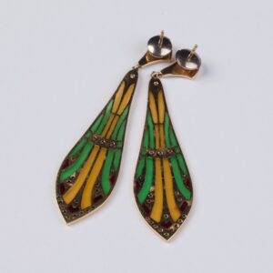 Gold earrings with enamel. — image 3
