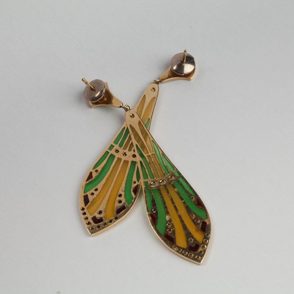 Gold earrings with enamel. — image 4