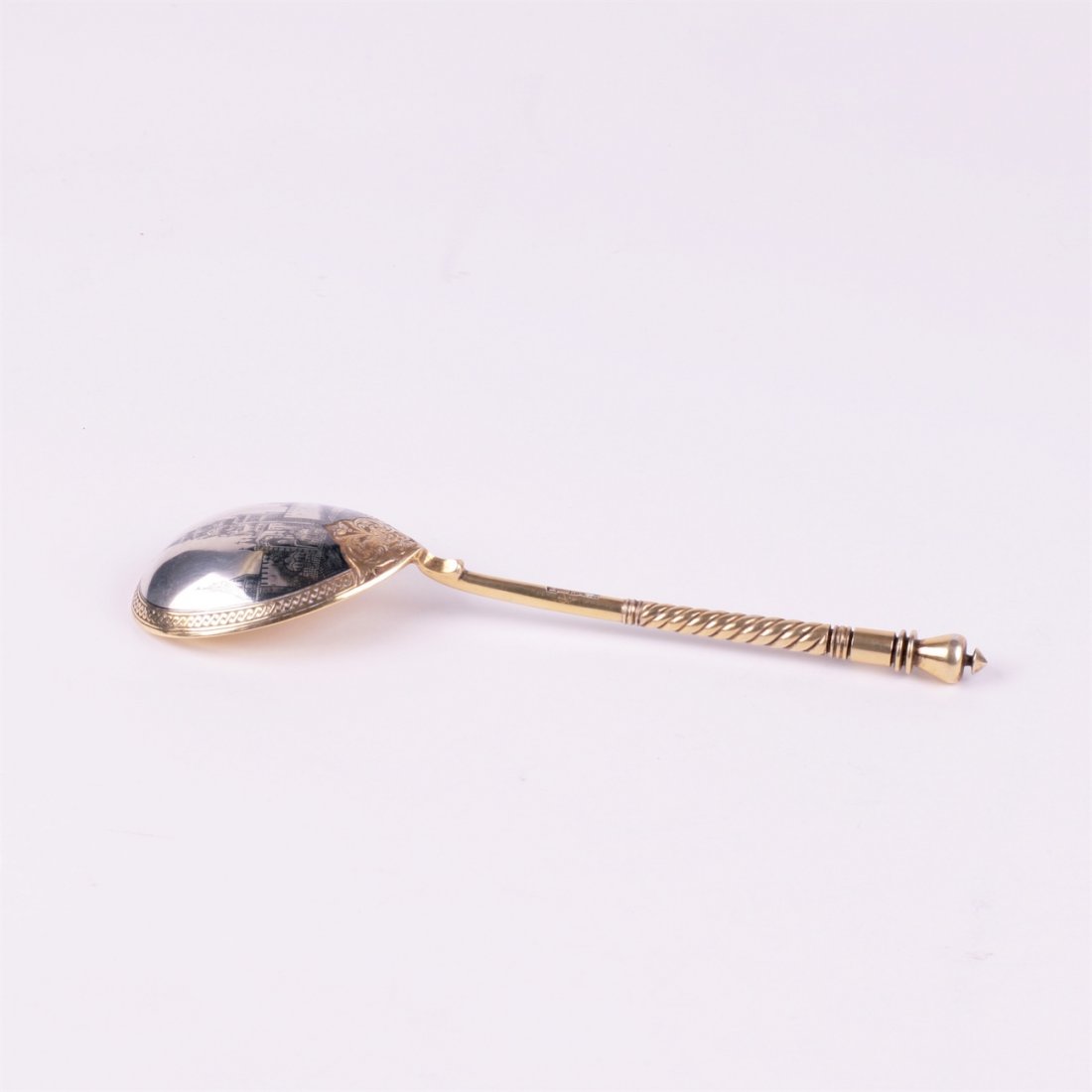 Russian silver jam spoon with depiction. Workshop of — image 6