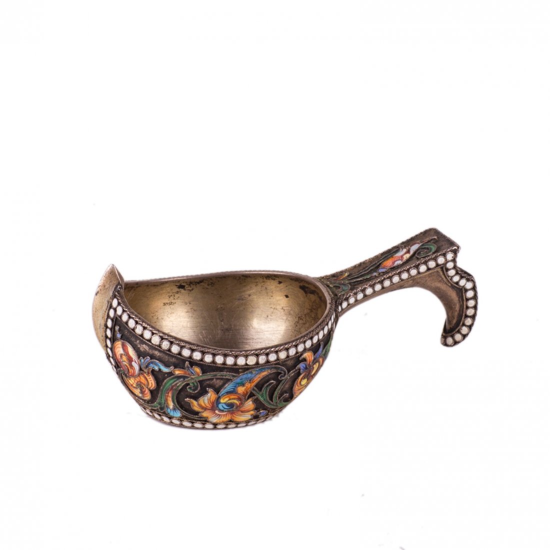 Russian silver-gilt and cloisonne enamel kovsh — image 1
