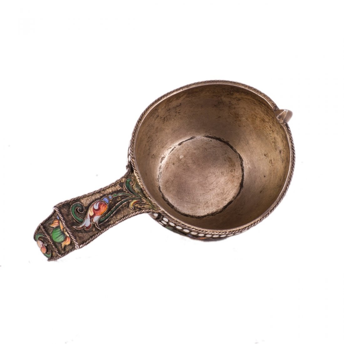 Russian silver-gilt and cloisonne enamel kovsh — image 3