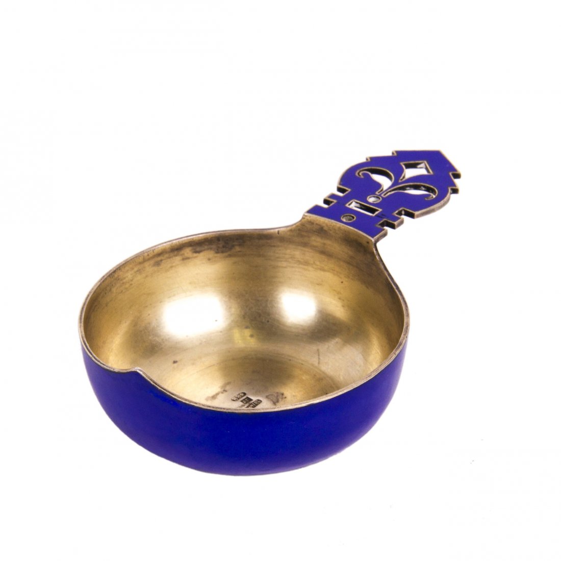 Small silver-gilt dark blue enamel kovsh — image 1