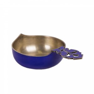 Small silver-gilt dark blue enamel kovsh — image 3