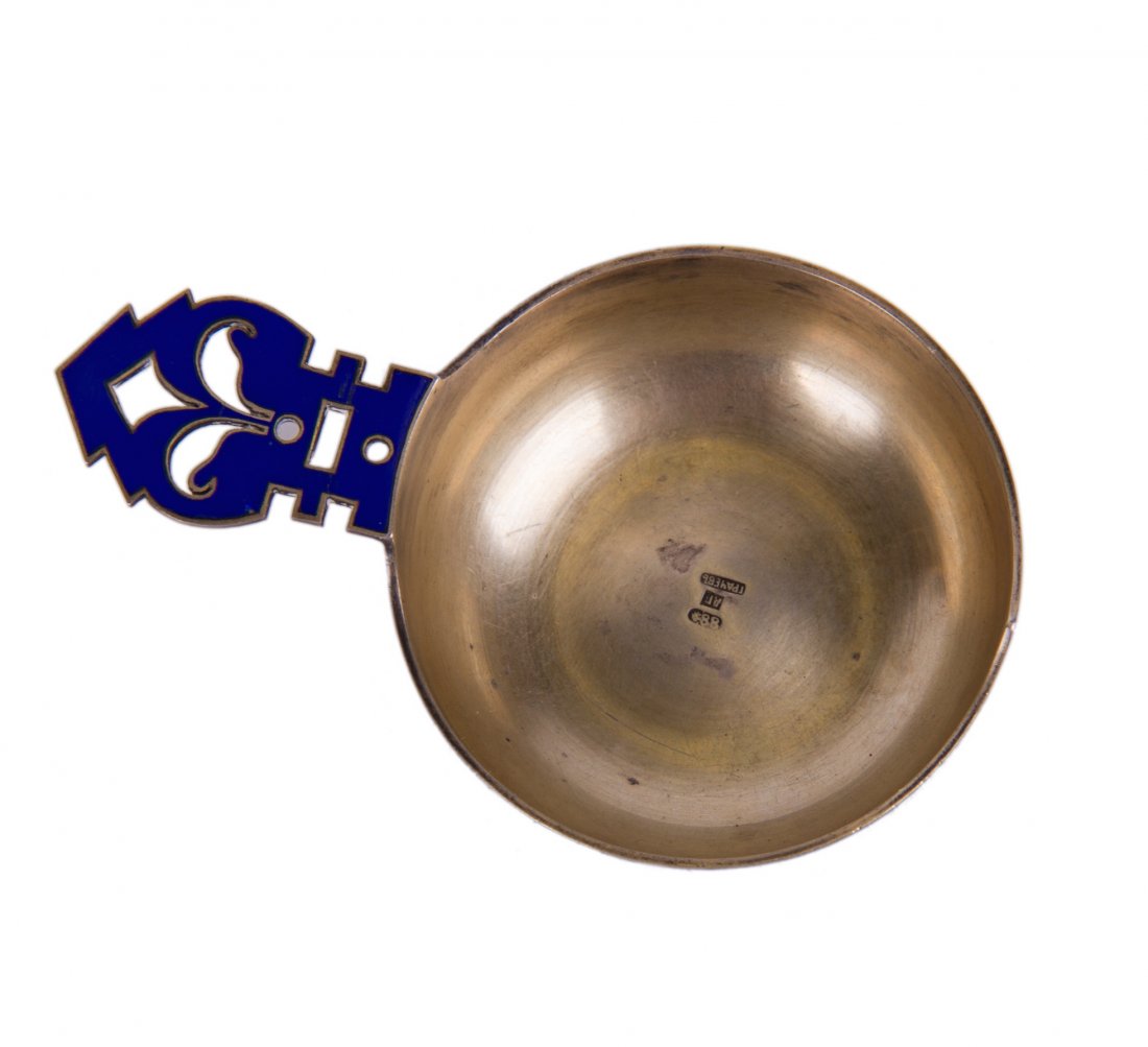 Small silver-gilt dark blue enamel kovsh — image 5