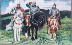 Huge enamel casket with "3 Bogatyrs".11th Artel — image 3