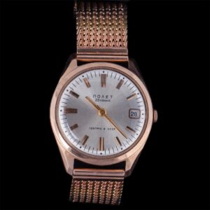 "Poljot" gold, 583 mens wristwatch with calendar — image 1