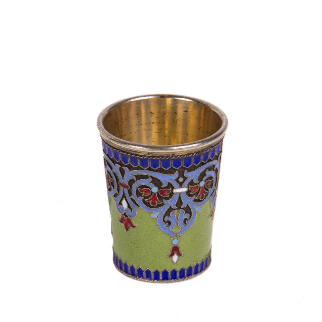Unusual Russian silver-gilt and guilloche enamel beaker — image 1