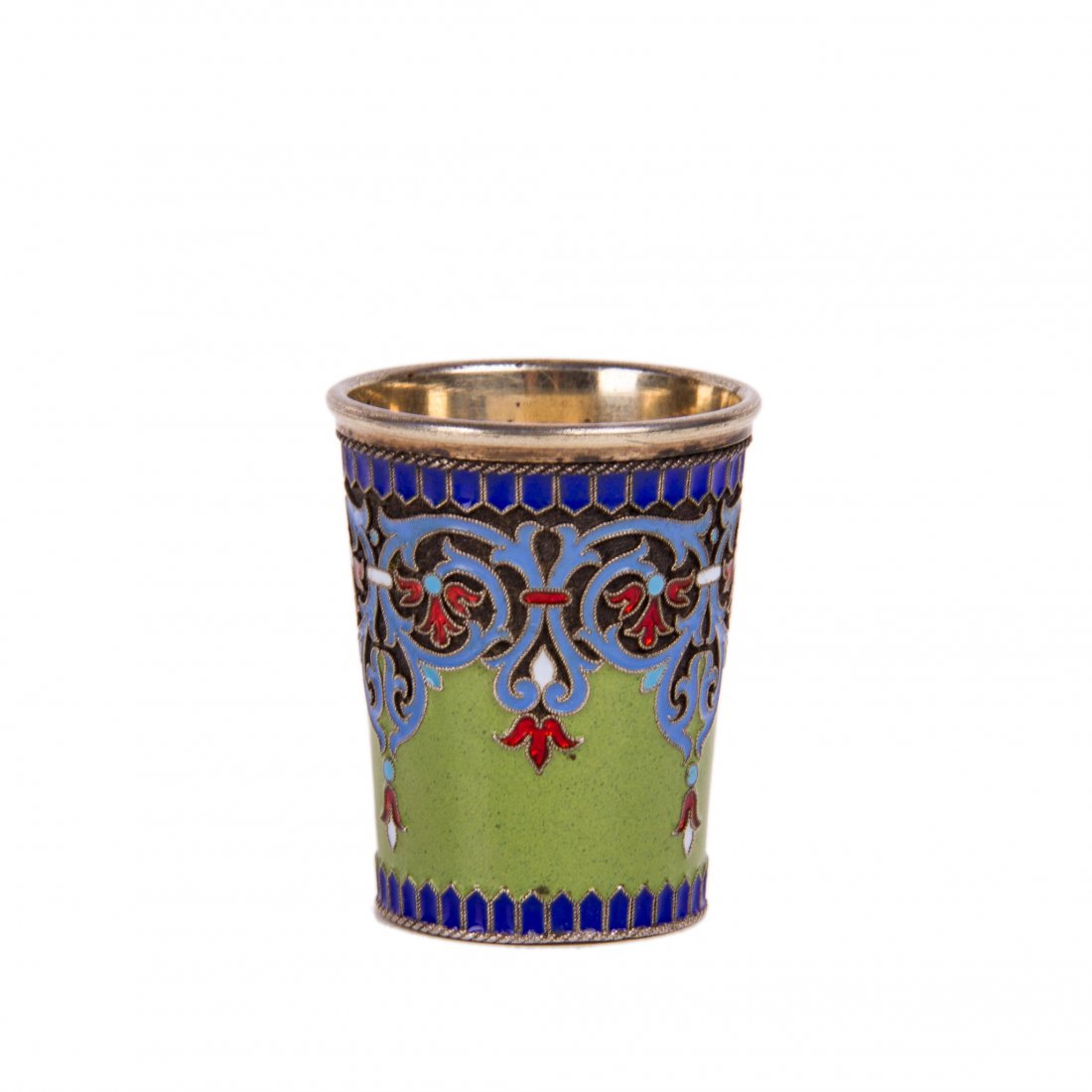 Unusual Russian silver-gilt and guilloche enamel beaker — image 2
