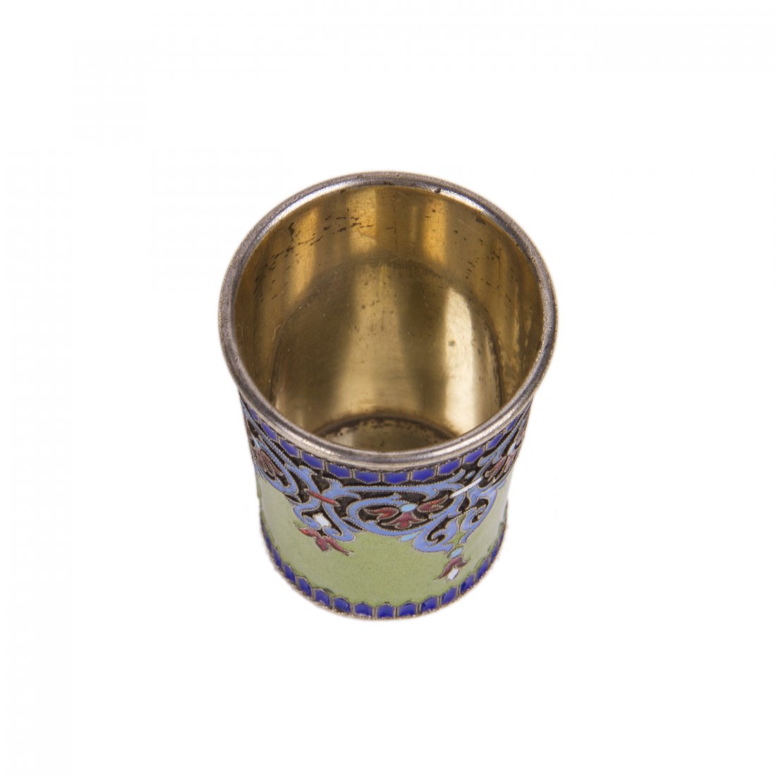 Unusual Russian silver-gilt and guilloche enamel beaker — image 3