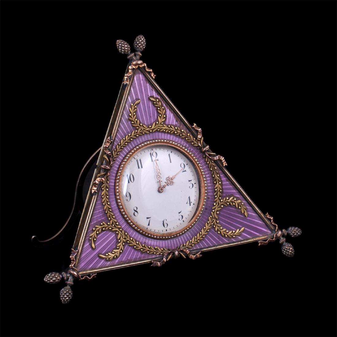K.Faberge rare silver guilloche enamel desk clock — image 1
