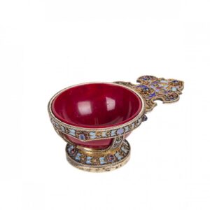 Rare Russian gem-set silver and cloisonne enamel kovsh — image 1
