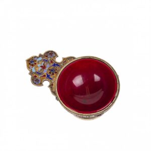Rare Russian gem-set silver and cloisonne enamel kovsh — image 2