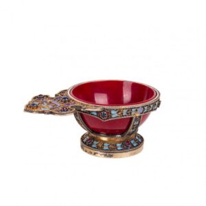 Rare Russian gem-set silver and cloisonne enamel kovsh — image 3