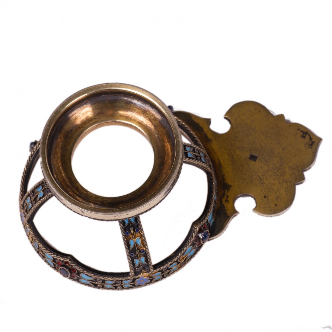 Rare Russian gem-set silver and cloisonne enamel kovsh — image 5