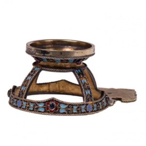 Rare Russian gem-set silver and cloisonne enamel kovsh — image 6
